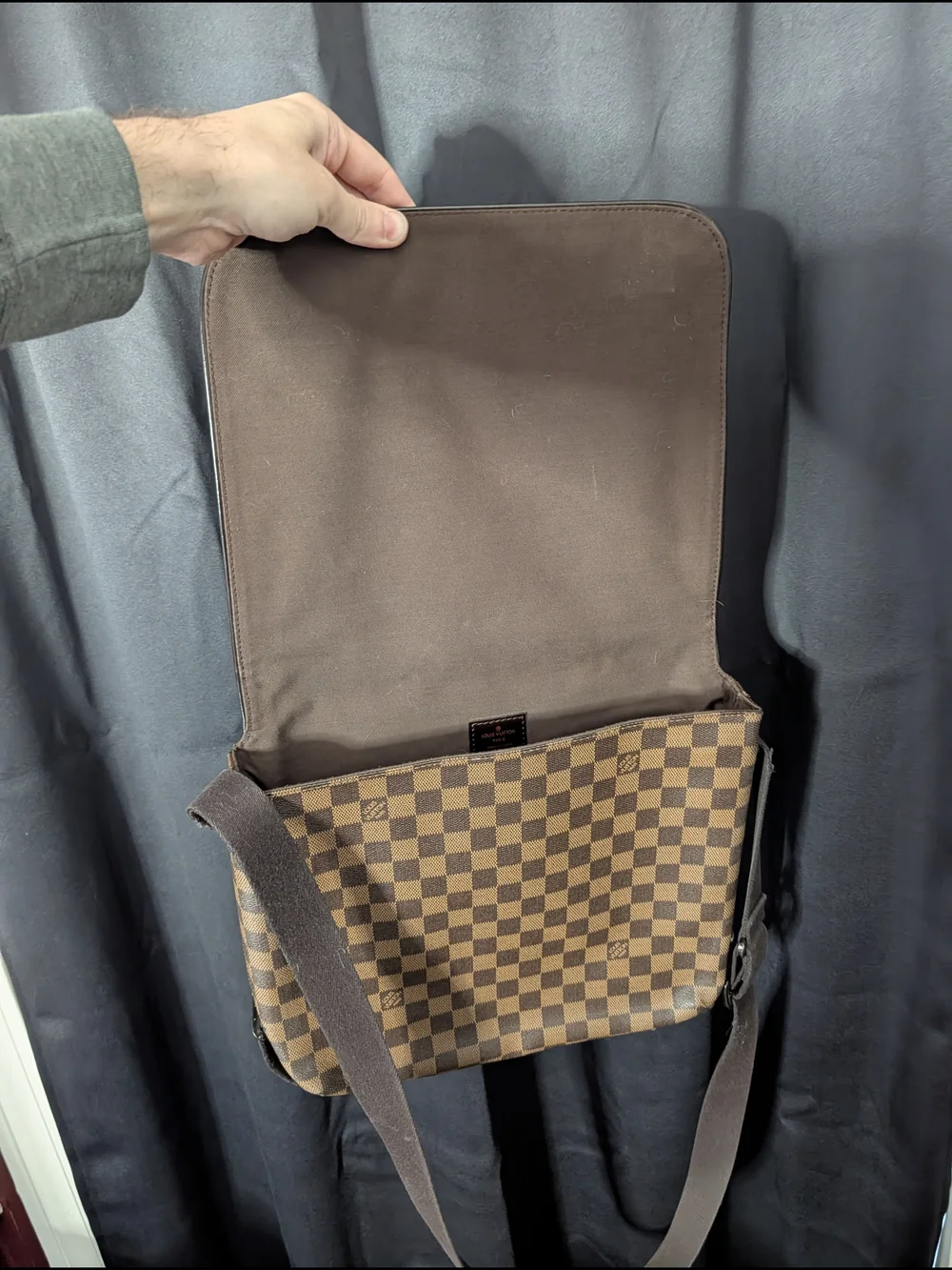 Louis Vuitton LV Brown Damier Ebene Logo Plaque Shoulder Messenger Bag France